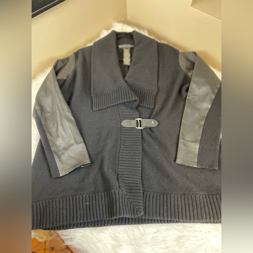 Ralph Lauren wool cashmere leather belted cardigan black large - Picture 5 of 15